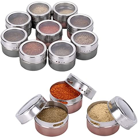 Kingmate 12 Stück Gewürzdosen Magnetisch Edelstahl Gewürze Spice Jars Cover