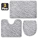 Gimars Supper Soft Absorbent Pile Microfiber Bathroom Rugs Sets, 3PCS Quick Dry Non Slip Bath Mats & Contoured Toilet Lid Cover Set, Non Coming Apart Plush Carpets Mats for Tub, Shower, Bathroom, Gray