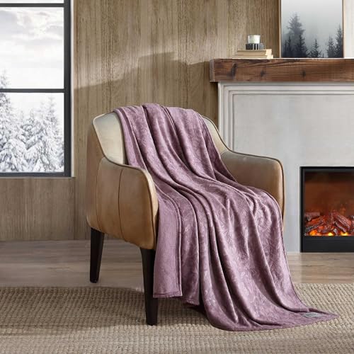 Image of Eddie Bauer - Throw Blanket, Ultra-Soft & Embossed Plush Bedding, Blanket for Couch & Bed (Woodblock Floral Purple, 50 inch x 70 inch)