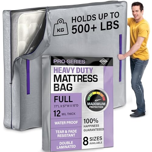 Mattress Storage Bag Full Size - Heavy Duty 10 Mil Thick Plastic Mattress Bags For Moving Full Size - Zipper And 8 Carrying Handles. Outoor Mattress Cover For Moving - Moving Mattress Protector Bag