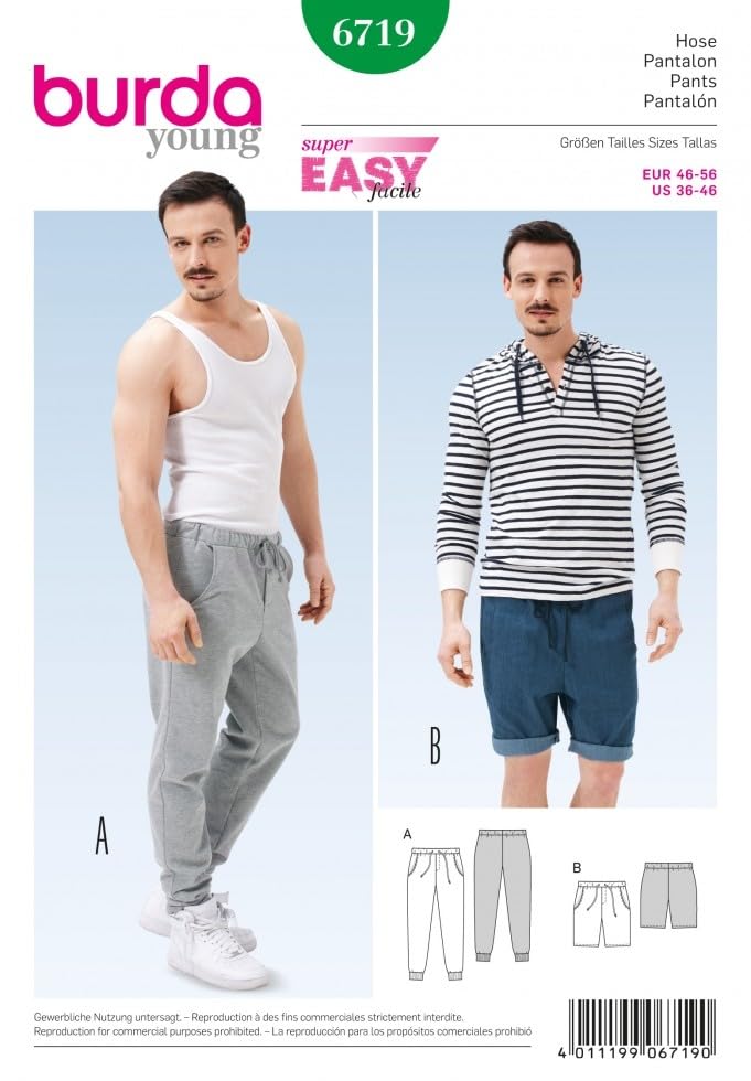 Patron de couture facile Burda 6719 avec taille élastique pour homme