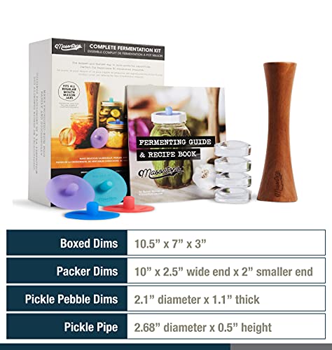 Masontops Complete Fermentation Kit - Small/Regular Mouth - Pickle Kit & Kimchi Making Kit - Fermenting Kit With Fermentation Lids, Weight & Tamper #TOP6