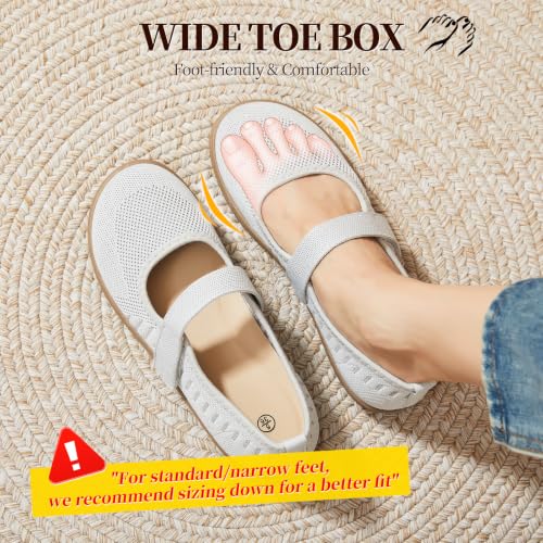 Image of Waluzs Wide Toe Box Flats Shoes Women Knit Ballet Flats Mary Jane Dress Flat Wide Width Walking Shoes Slip-on with Strap