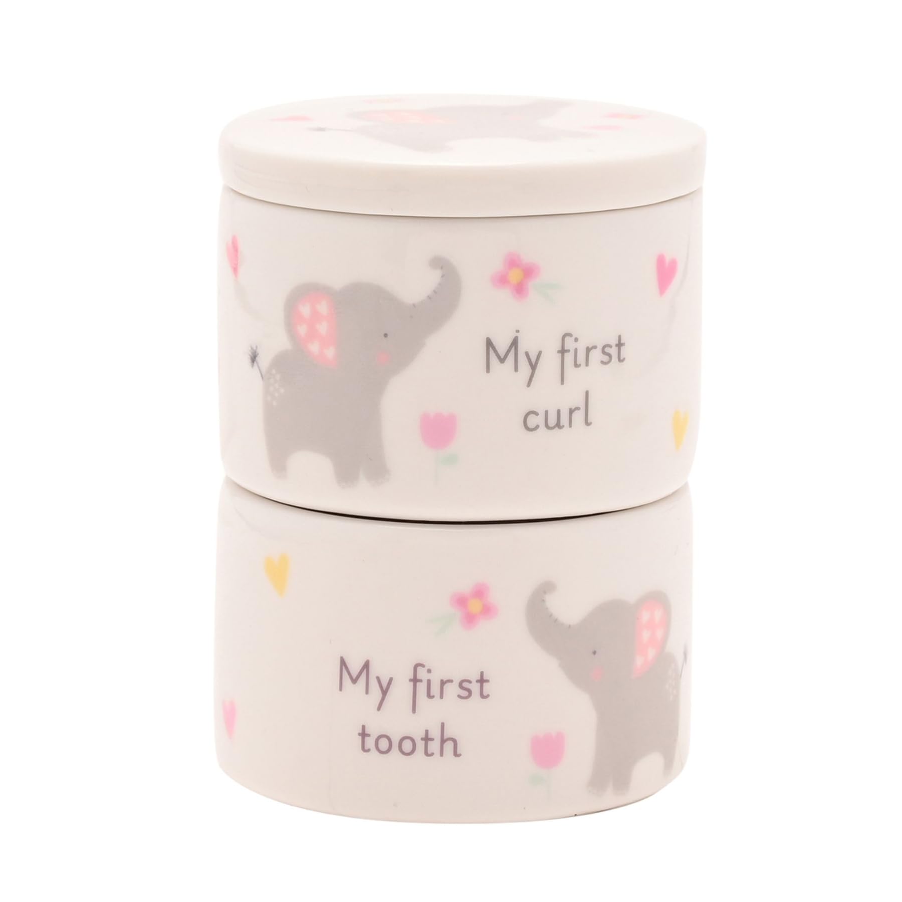 Widdle Gifts Baby First Tooth/Curl Trinket Boxes Stackable Ceramic Pots Elephant - Pink for Girls - 4805