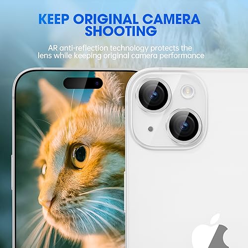 Image of Tempered Glass Camera Lens Protector Compatible For Iphone 15 /15 Plus,Individual Metal Ring 9H Hardness Scratchproof Protector,Stylish Accessories,Case Friendly(Silver)