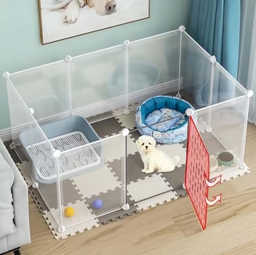 Vzfv 犬用ケージ ペットフェンス ドア付き ペットサークル 自立式 室内・屋外対応 小型犬向け 脱走防止 柵 ジョイント式 置くだけ設置 仕切りにも 高さ57cm 10枚 111×75cm (高さ47cm,10枚/111×75cm)