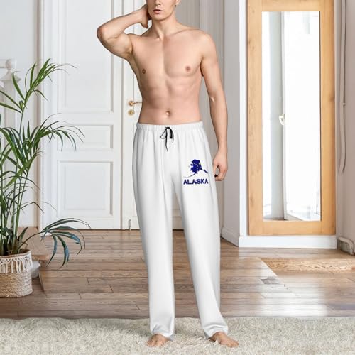 Alaska Map Flag And Text Pajama Pants Adult Comfy Sleep Pants Lightweight Pjs Bottoms Wide Leg Sleepwear For Mens2