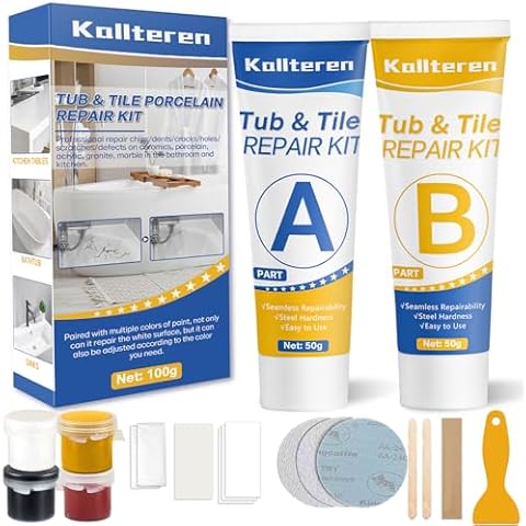Porcelain Repair Kit, Fiberglass Tub Repair Kit, Tile and Bathtub Repair Kit for Any Cracks Chips, Quickly Repair Resin, Ceramic, Marble Shower Sink, Acrylic Quartz Countertop (White) Cover