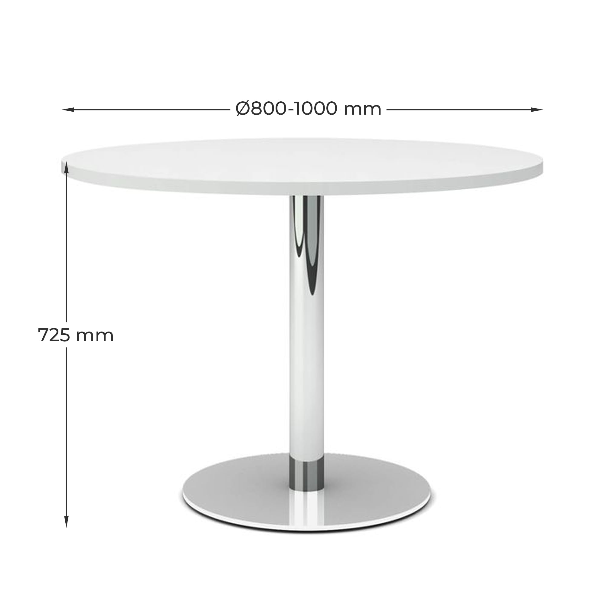 Besprechungstisch | Optima | Rund Ø80-100 cm | Melamin, Weiß | Für 4 Personen | Verchromter, massiver Tellerfuß | Für Büro & Besprechungsraum