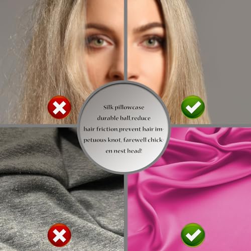 Silk Pillow Cases 2 Pack Soft Breathable and Sliky King Size Pillow Cases Set of 2,Natural Mulberry Satin Silk Pillowcase with Hidden Zipper for Hair and Skin (Hot Pink,20"X 36",2pcs)