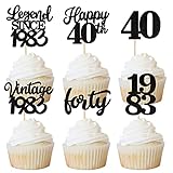 Rsstarxi 48 Pack Black Vintage 1983 Cupcake Toppers Legend Since 1983 Forty Cupcake Picks Happy 40th Number 40 Cupcake Topper for 40th Birthday Wedding Anniversary Party Cake Decorations Supplies