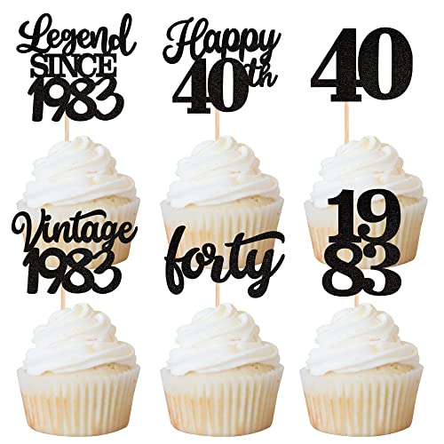 Rsstarxi 48 Pack Black Vintage 1983 Cupcake Toppers Legend Since 1983 Forty Cupcake Picks Happy 40Th Number 40 Cupcake Topper For 40Th Birthday Wedding Anniversary Party Cake Decorations Supplies #TOP9