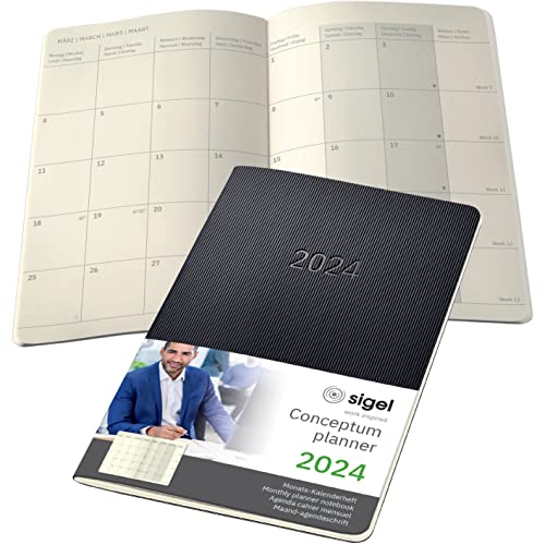 Agenda Cahier Mensuel 2024 Format A5 (13.5x21 Cm) - Couverture Souple Noire - Vue Mois Sur 2 Pages - Pages Infos Et Autocollants