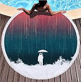 AZZXZONa Serviette De Plage Microfibre Astronaute Rond sous La Pluie Grande Serviette De Bain Pique-Nique Tapis Tapis De Yoga Châle Écran Solaire avec Glands Couverture De Plage 150X150Cm
