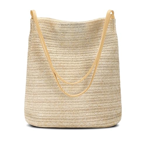 Image of Tavaleu Straw Beach Bags for Women, Tote Handbag Shoulder Bag for Women, Beach Straw Purse Buckets Summer Fashion Hobo Bags