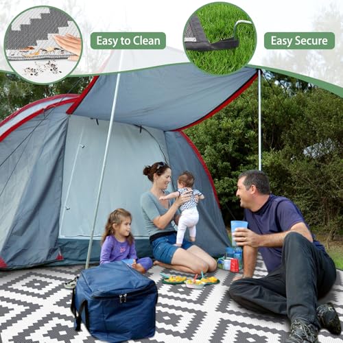 Habaylin Outdoor Teppich Wetterfest, Wendbarer Balkon Teppich 120x180 cm, Leichtgewicht Picknickdecke Vorzeltteppich für Camping Terrasse Garten, Grau