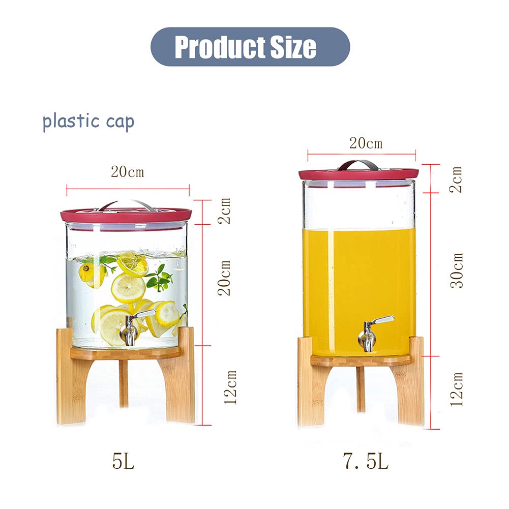 Distributeur de Boisson en Verre 5L/7.5L, Fontaine à Boisson avec Robinet et Support, Distributeur de Jus de Fruit avec Couvercle et Anse Verre à Boisson pour Boisson Chaude Froide