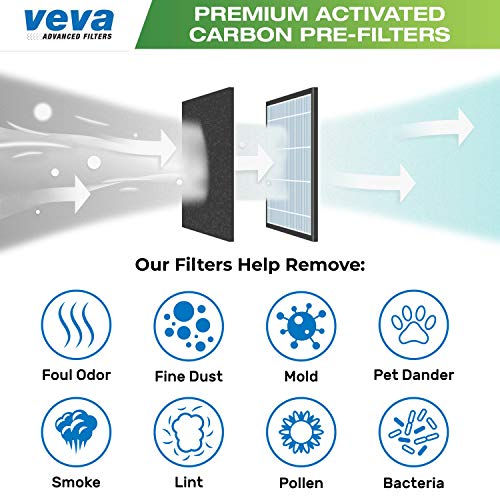 Precut For Hpa100 Premium Carbon Activated Pre Filters 8 Pack Compatible With Hw Air Purifier Models 090, 094, 100, 104, 105, Ha106. Precision Fit For Easy Installation By Veva Advanced Filters #TOP3