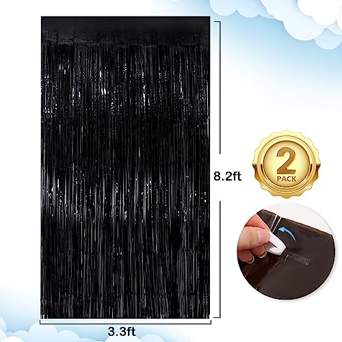 Black Fringe Curtain Party Streamers 4Pack 3.3 x 8.3 Ft miniatura 2
