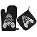 Mnsruu Sugar Skull Mittelfinger Schwarz Ofenhandschuh und Topflappen Set Hitzebeständiger Küchenhandschuh zum Kochen, Backen, Grillen