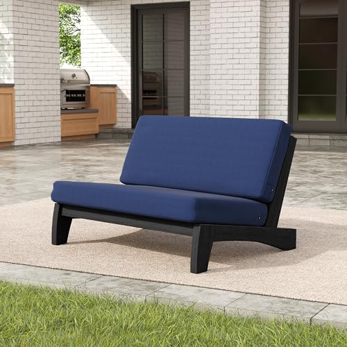 Image of Pia Ricoo 1-Piece Patio Furniture Set, Outdoor Loveseat with 4.5-Inch Thick Cushions, All-Weather Outdoor Sofa for Backyard, Deck, Lawn - Navy /Dark