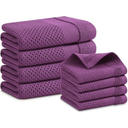 Homaxy Kitchen Towels and Dishcloths Set, Set of 8, Purple