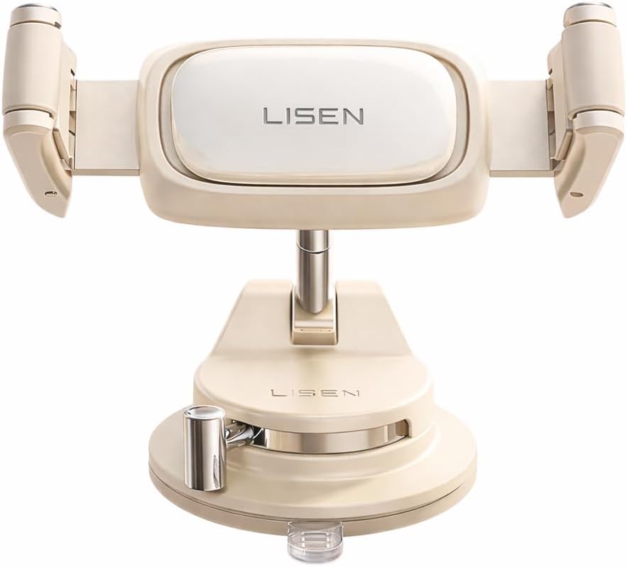 LISEN Suction Phone Mount for Car, [Industry First] Auto-Adjusting Phone Holder, Easy One Touch Car Cell Phone Holder Car Phone Mount for iPhone 17 Pro Max 16 15 14 Galaxy S25 Ultra All Cases, White