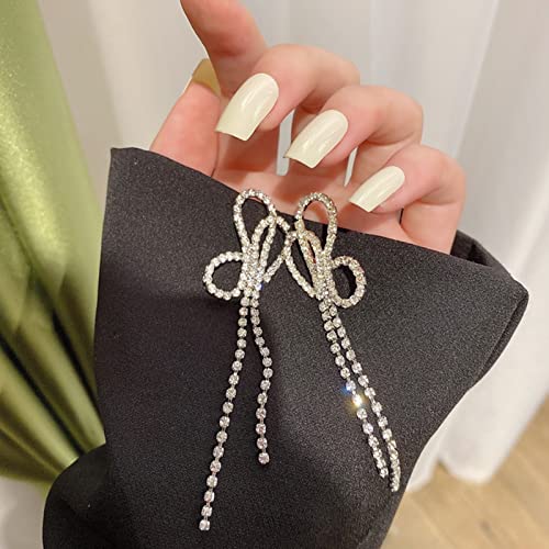 Luxval Rhinestones Earrings for Women silver rhinestone earrings Sparkly Long Linear Dangle Earrings Dangle Tassels Statement Earrings Bridal Wedding3