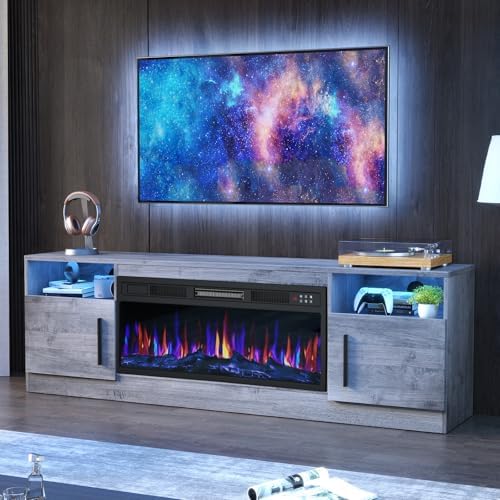 PRETZI Fireplace TV Stand with 36-inch Electric Fireplace and LED Lights