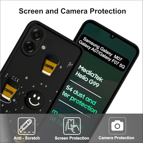 Image of SBMS Silicone Back Cover Case for Samsung Galaxy M07 / A07 / F07 5G | Cute Fun 3D Cartoon, Coffee Design Silicone Case | Camera Protection Bump | Shockproof Back Cover for Sam M07 (Coffe Mug Black)