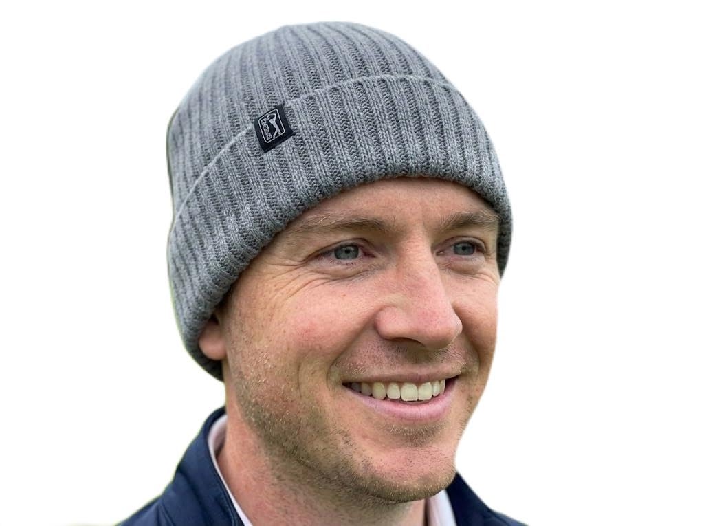 PGA Tour Men's Waffle Knit Golf Recycled Material Beanie Hat,Tradewinds Blue