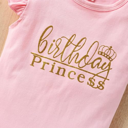 ATCTBOGFS Camiseta infantil de aniversário para meninas, Pink Brithday, 5-6 Anos