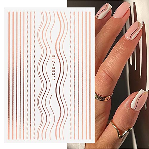 6 Blatt Nagelsticker,3D Selbstklebend Nagelabziehbilder Gold und Silber Nail Aufkleber DIY Nagelkunst Linie… – Bild 4