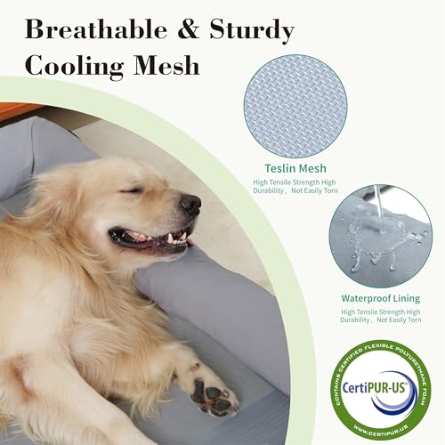 Cooling Elevated Dog Bed with Pillows,Portable Washable Raised Dog Cot with Chew Proof Mesh and Metal Frame,No-Slip Rubber Feet for Indoor & Outdoor Use,Large,Gray - Image 4