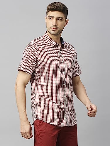 Image of Thomas Scott Mens | Half Sleeve Checkes | Printed | Slim Fit | 100% Cotton | Spread Collar | Shirts