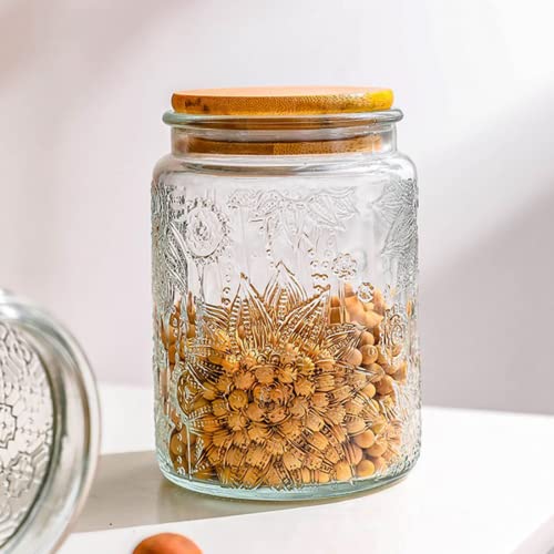 Image of ANSQU Set of 2 Vintage Glass Storage Jars, Candy Jars with Lids | Coffee Jars, Kitchen Canisters for Coffee Tea Sugar Candy Cookie, Decorative Mason Jars Cute Jars (25.3oz /23.7oz)