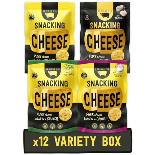 Serious Pig Snacking Cheese Variety Pack, Classic Rosemary Truffle Caramelised Onion Flavours (12 x 24g)
