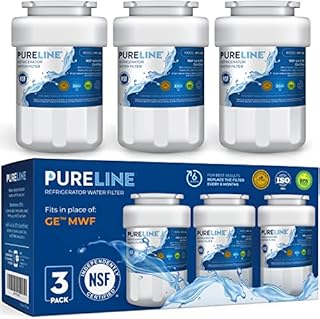 PURELINE MWF GE Smart Replacement Water Filter MWF, for GE MWF Refrigerator Water Filter And MWFP, MWFA, MWFAP, MWFINT, GWF, GWFA, HWF, HWFA, GSE25GSHECSS, 197D6321P006 (3 Pack)