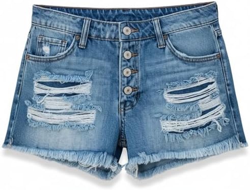 Women's Ripped Denim Jean Shorts Mid Rise 2026 Summer Light Blue - 4