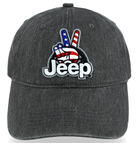 Jeep Wave USA Chino Twill Patch Garment Washed Hat (US Alpha One Size Black)