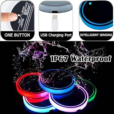 2PCS LED Car Cup Holder Lights, Light up Car Coasters for Cup Holders 7 Color-Changing Light Up Cup Holder Insert Coasters, Waterproof Car Accessories for Teens, Car Gifts for Men & Women