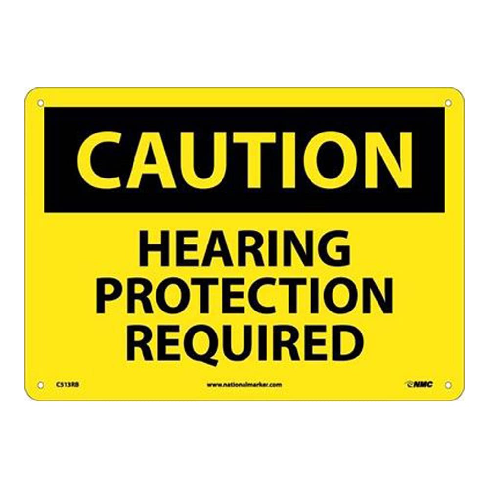 National Marker C513RB Hearing Protection Required Caution Sign, Rigid Plastic, 10" x 14"