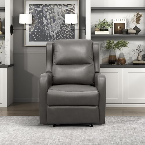 Lexicon Manual Recliner Chair, Reclining Sofa Chair, Home Theater Seating, Wall Hugger, Manual Recliner for Living Room/Office/Apartment, Easy Assembly, Gray Faux Leather