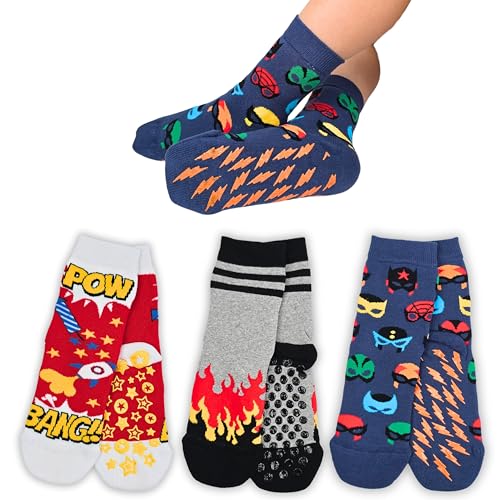 LEON D'ORO Calzini Bambino Antiscivolo Cotone 3 Paia Calze Bimbo abs scuola casa gonfiabili, Made in Italy (IT, Numero, 23, 28, ASS1 3 paia)