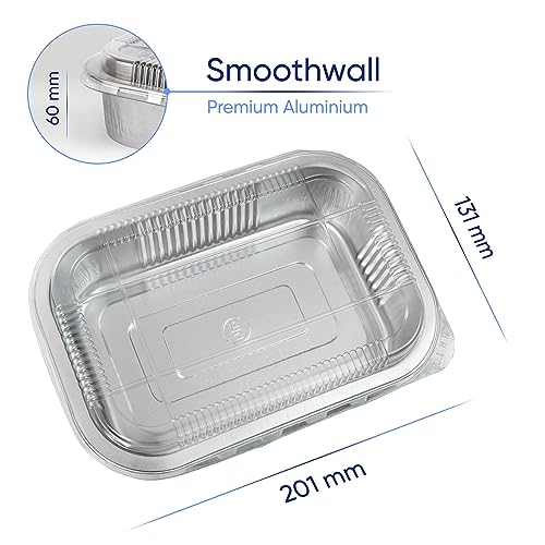 Coppice Strong Aluminium Foil Tray with Plastic Lid for Baking, BBQ, Roasting, Grilling, Air Fryer & Food Storage | 20cm x 13cm | Freezer, Microwave & Oven Safe | 10 pack (Depth 6cm)