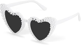 Etercycle Heart Sunglasses, Team Bride Sun Glasses Bridesmaid Gifts, White Pearl Glasses for Women Bachelorette Party Decorations