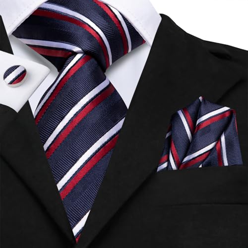 Image of Hi-Tie Men's Tie Lapel Pin Set Pocket Square Cufflinks Formal Woven Silk Tie Sets Wedding Party