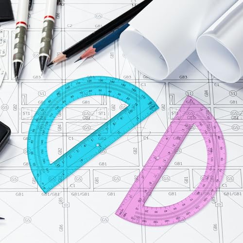 zonon 2 pcs 6 inch plastic protractor math protractors 180 degrees angle measurement translucent for geometry classroom kid student school office suppliespink blue