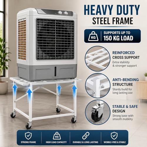 Image of ecofynd Heavy-Duty Metal Cooler Stand with 360 Rotating Wheels, Durable Rust-Resistant Frame, Easy Mobility, Ideal for Home, Office & Outdoor Use, Stable & Space-Saving Design (CLS001-WHT)
