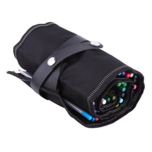 Estojo de Lápis Com 36/48 Espaços, Envoltório de Lápis Preto, Estojo de Rolo de Lápis, Tecido, Enrolador de Lápis, Bolsa para Escola, Escritório, Arte, Artesanato (48 peças)
